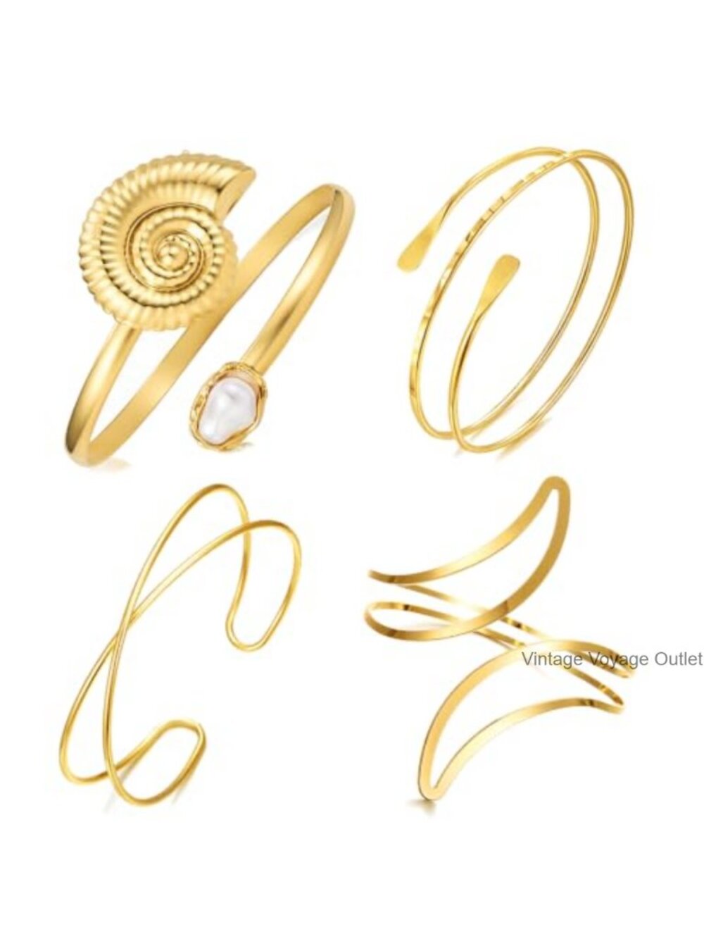 Gold Arm Cuff Bracelets Set 4pc Adjustable Open Cuff Upper Arm Jewelry